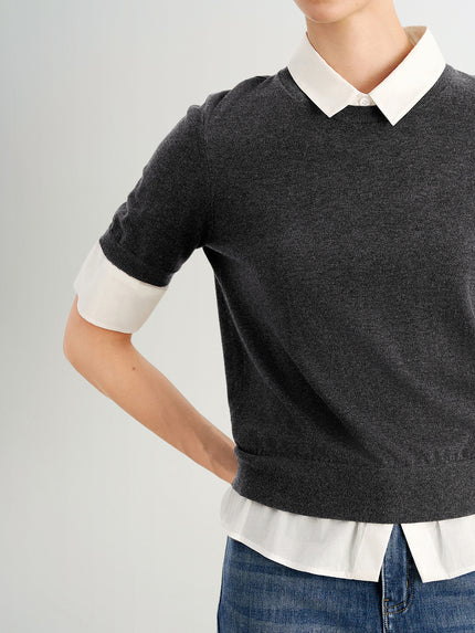 Short Sleeve Shirt Sweater Combo Faux Sweater