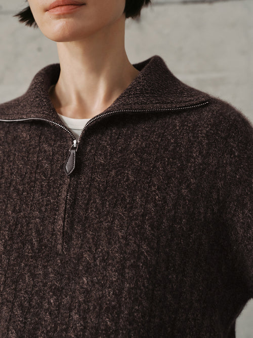 Load image 1 in gallery view. Cable-Knit Cashmere Zip Sweater