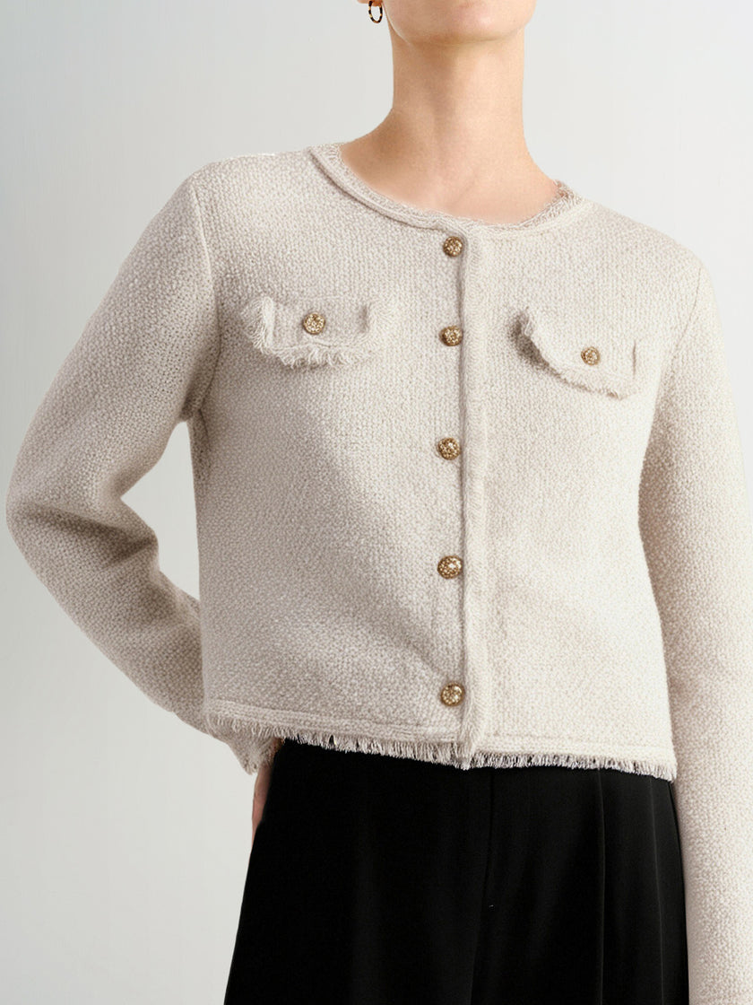 Metallic Thread Crewneck Knit Cardigan