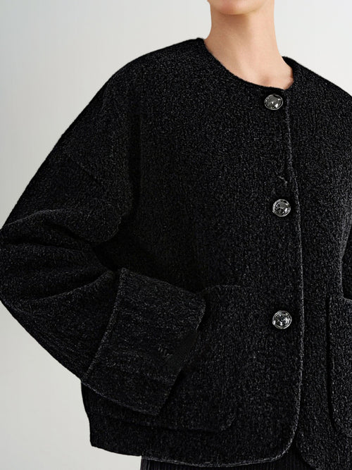 Load image 1 in gallery view. Wool-Camel Blend Round-Neck Short Jacket