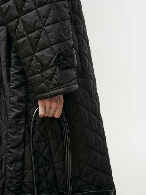 Load image 1 in gallery view. Lapel Collar Quilted Maxi Jacket
