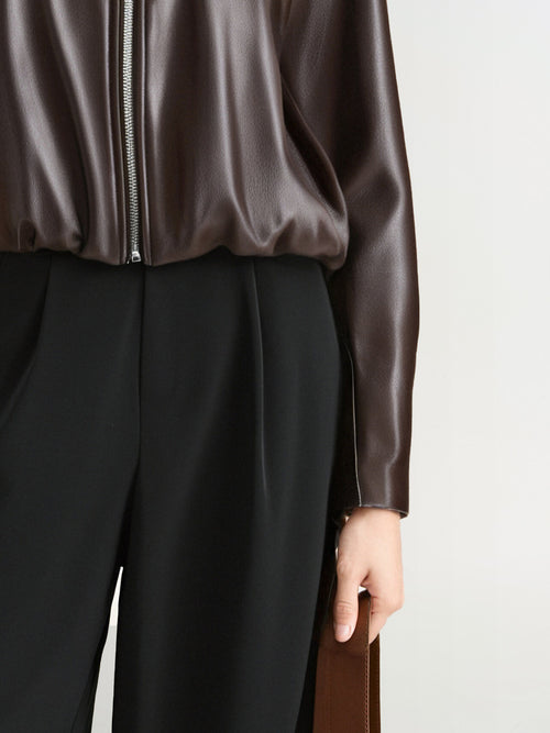 Load image 1 in gallery view. Cropped Leather Jacket with Stand Collar