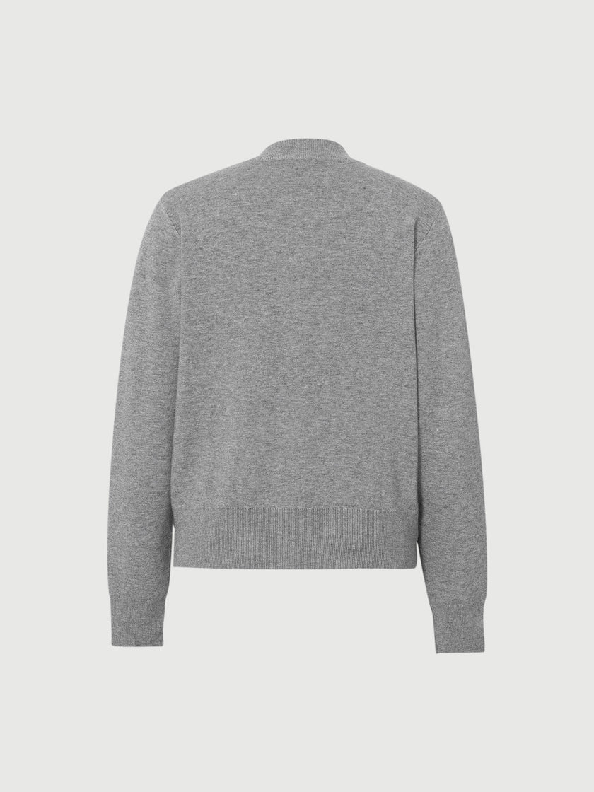 Collarless Wool Blend Cardigan