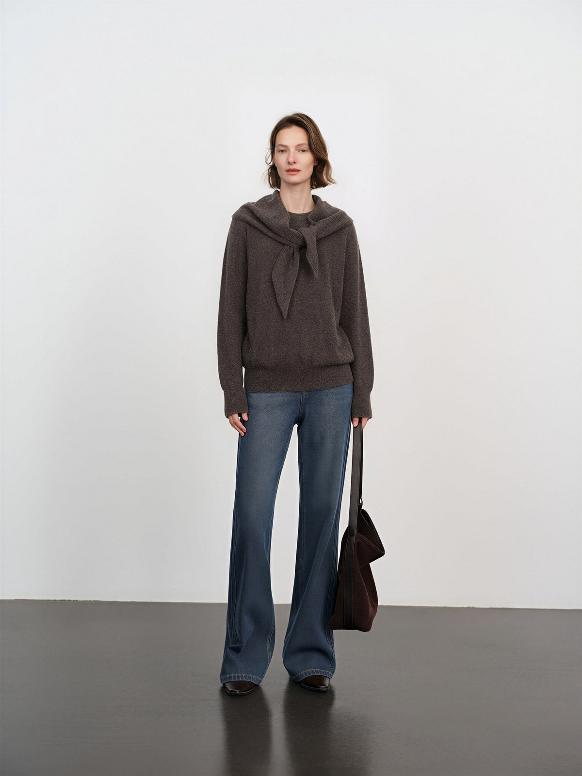Scarf-Neck Cashmere Sweater