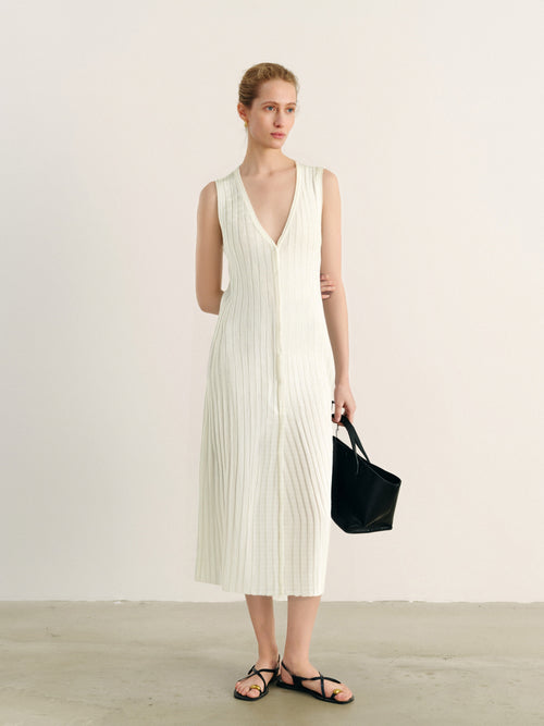 Load image 1 in gallery view. Slim-Fit Cotton Deep-V Sleeveless Midi Dress