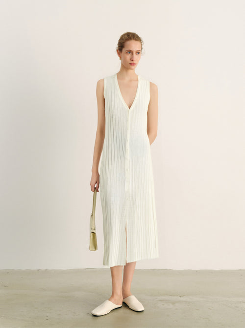 Load image 1 in gallery view. Slim-Fit Cotton Deep-V Sleeveless Midi Dress