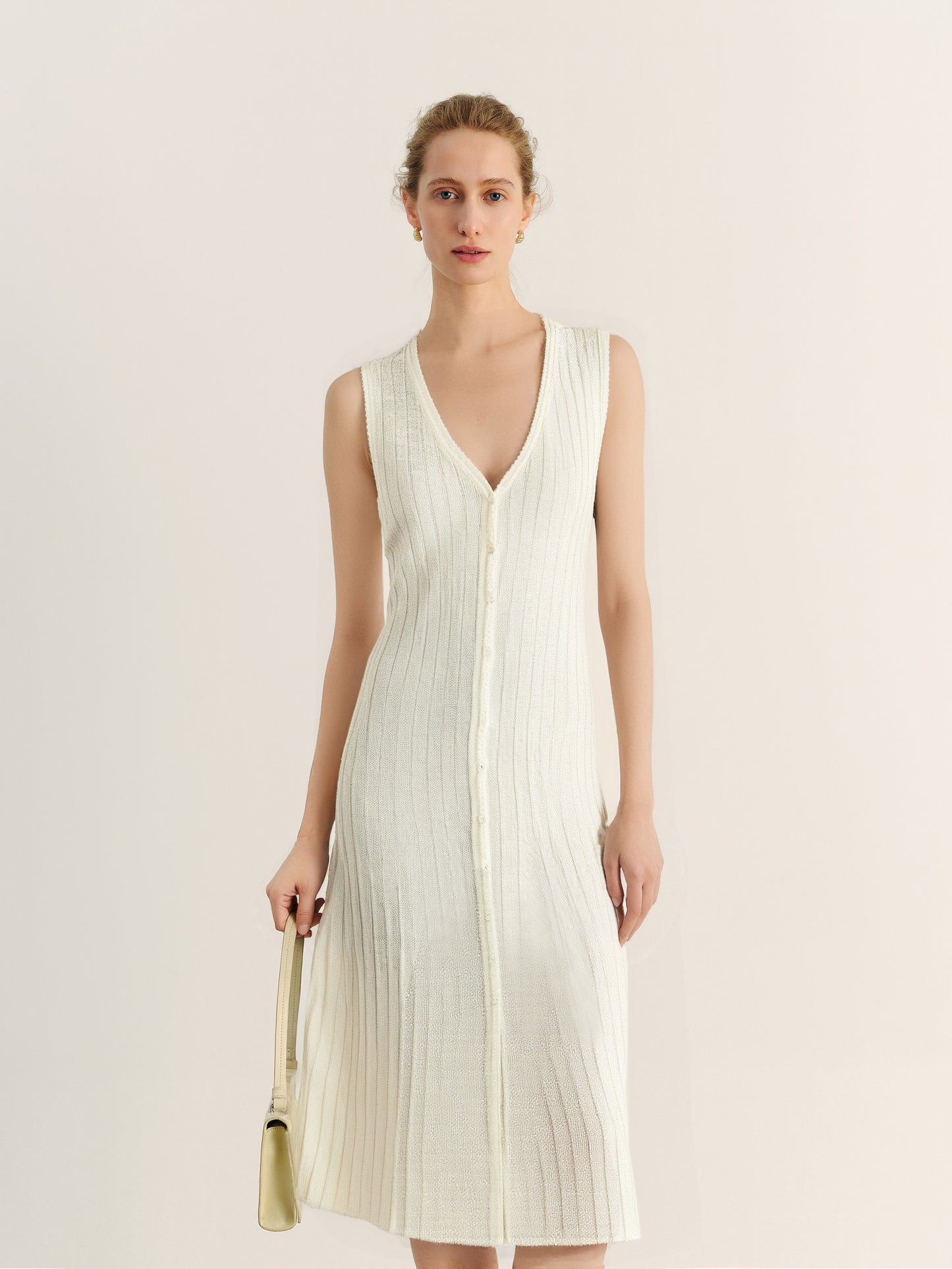 Slim-Fit Cotton Deep-V Sleeveless Midi Dress
