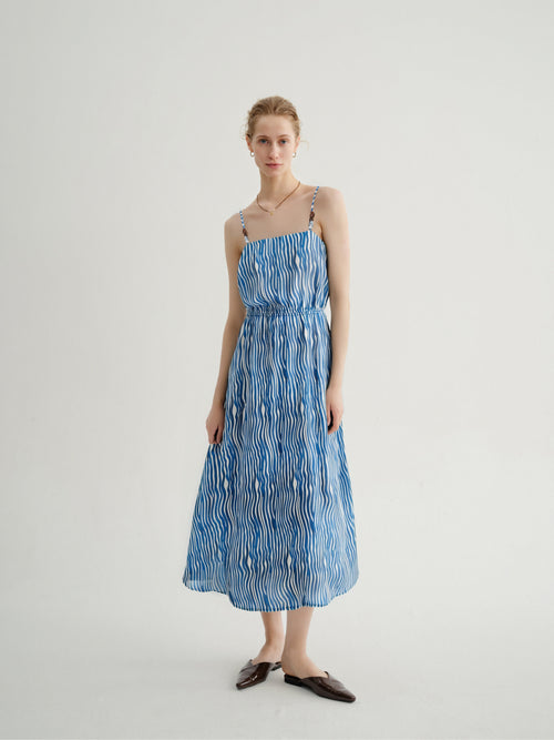 Load image 1 in gallery view. Cotton Stripe Spaghetti-Strap Midi Dress