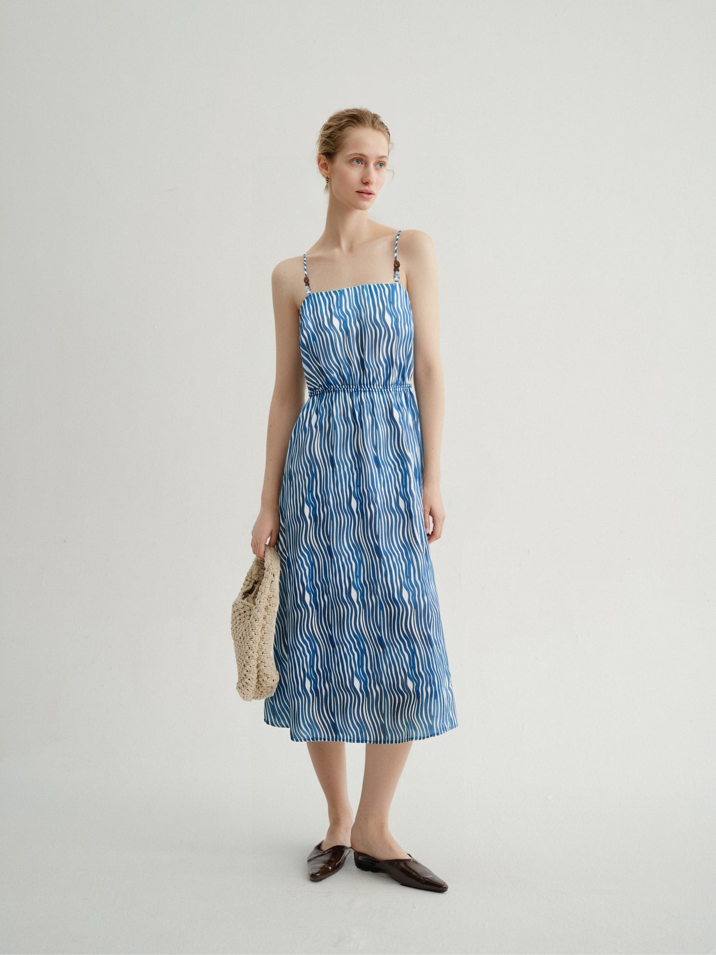 Cotton Stripe Spaghetti-Strap Midi Dress