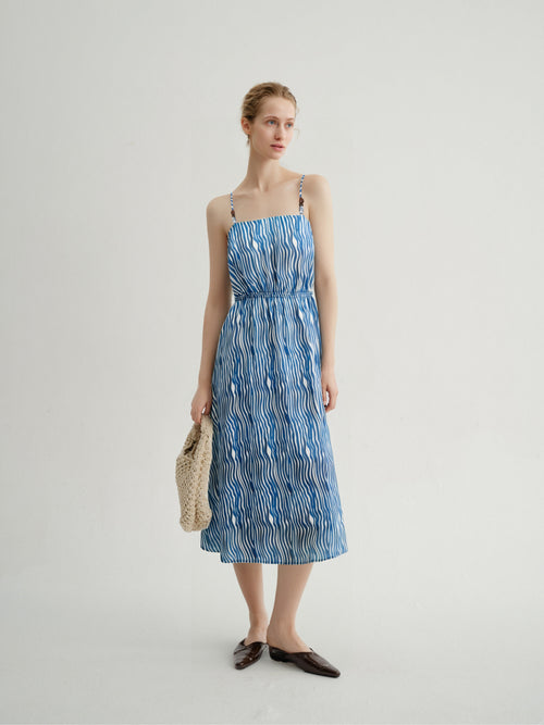 Load image 1 in gallery view. Cotton Stripe Spaghetti-Strap Midi Dress