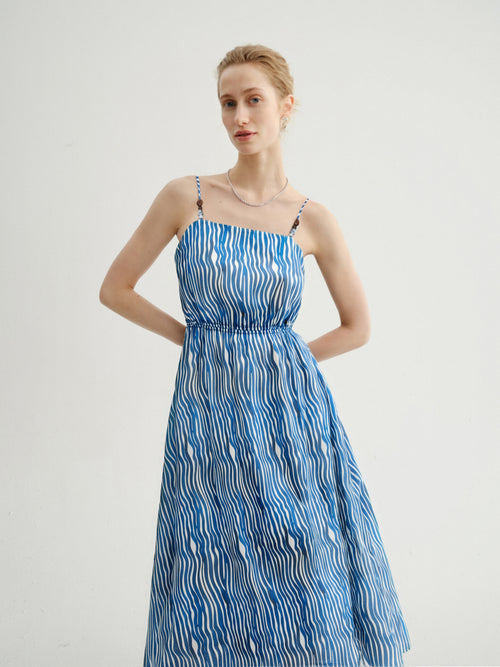 Load image 1 in gallery view. Cotton Stripe Spaghetti-Strap Midi Dress