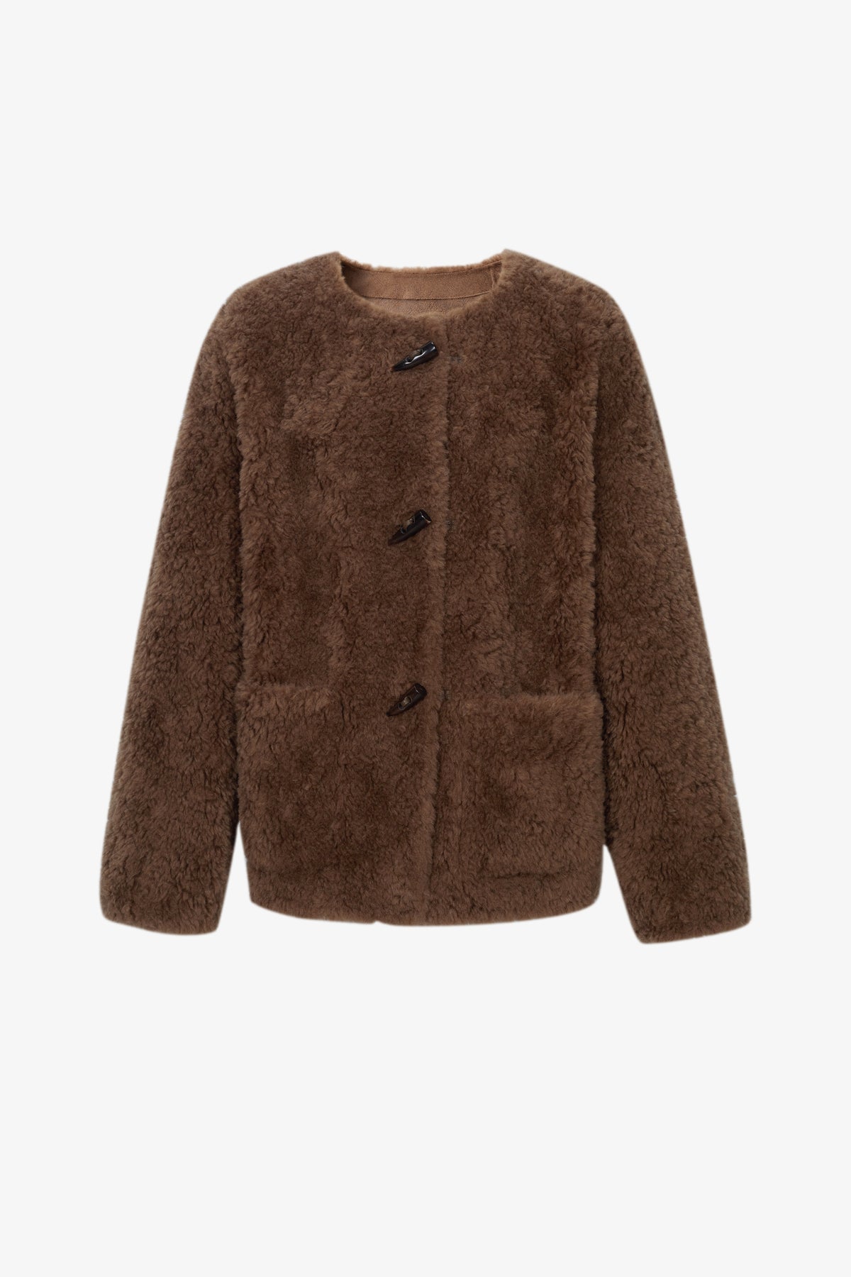Pure Wool Shearling Jacket with Structured Collar