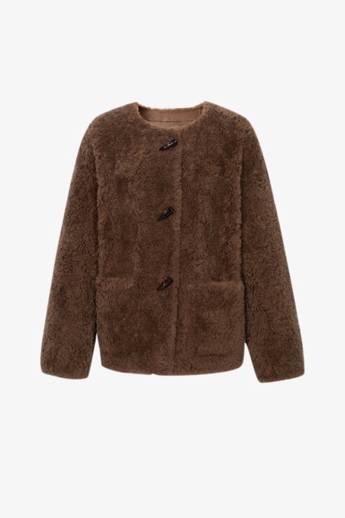 Load image 1 in gallery view. Pure Wool Shearling Jacket with Structured Collar