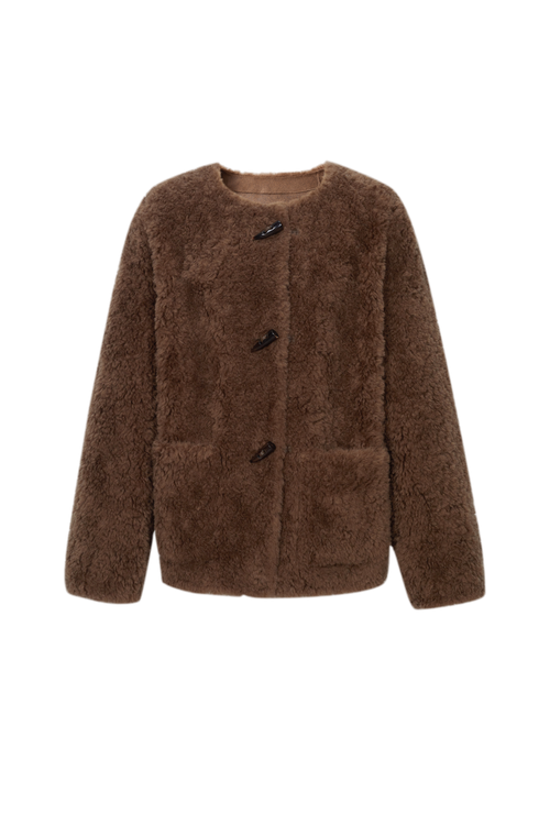 Load image 1 in gallery view. Pure Wool Shearling Jacket with Structured Collar