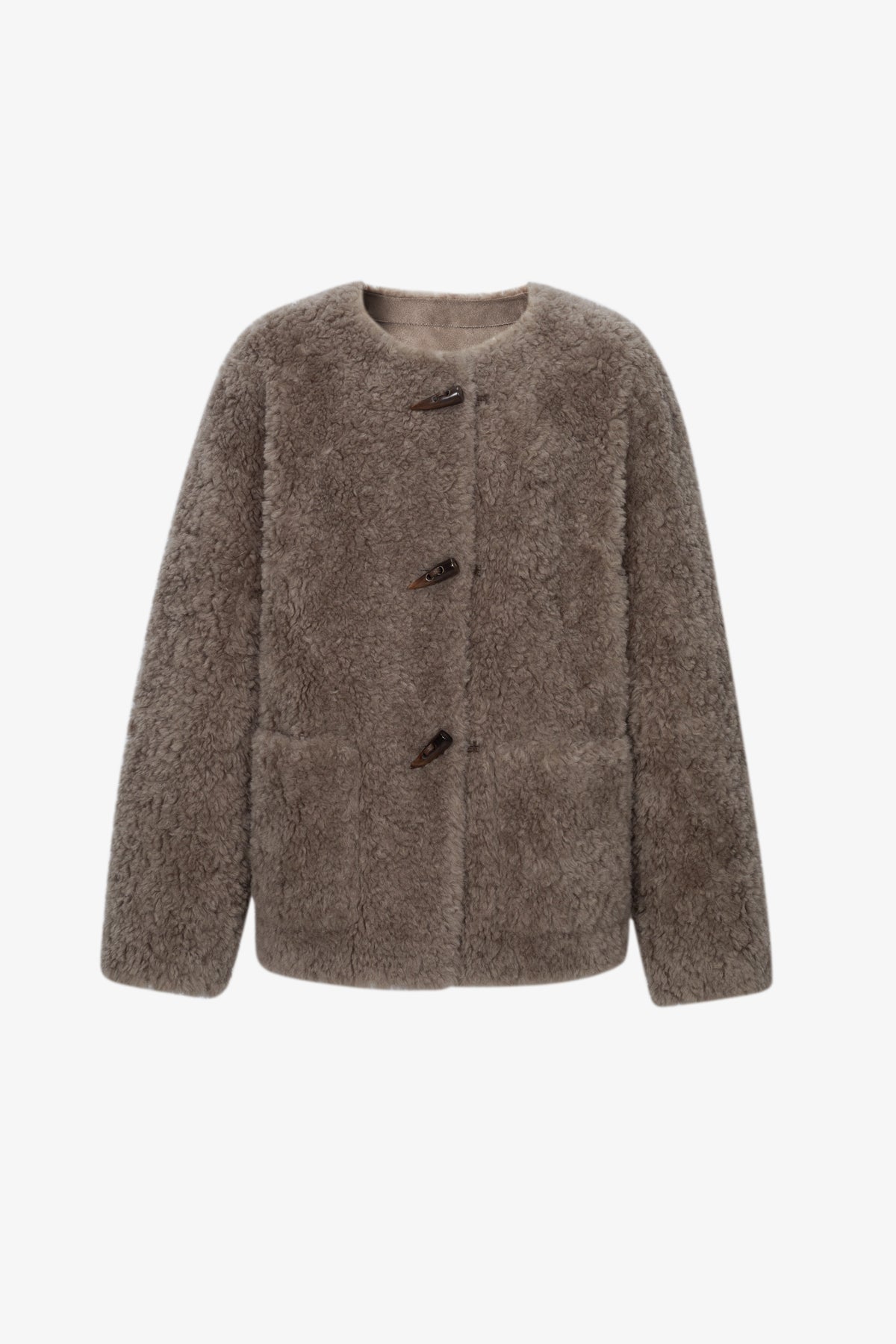 Pure Wool Shearling Jacket with Structured Collar