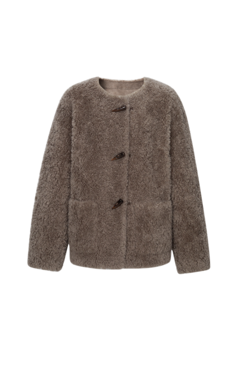 Load image 1 in gallery view. Pure Wool Shearling Jacket with Structured Collar
