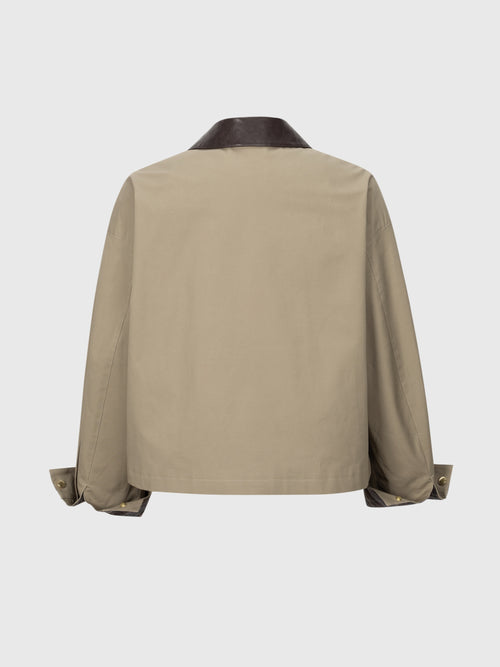 Load image 1 in gallery view. Contrast Leather Collar Zip Jacket
