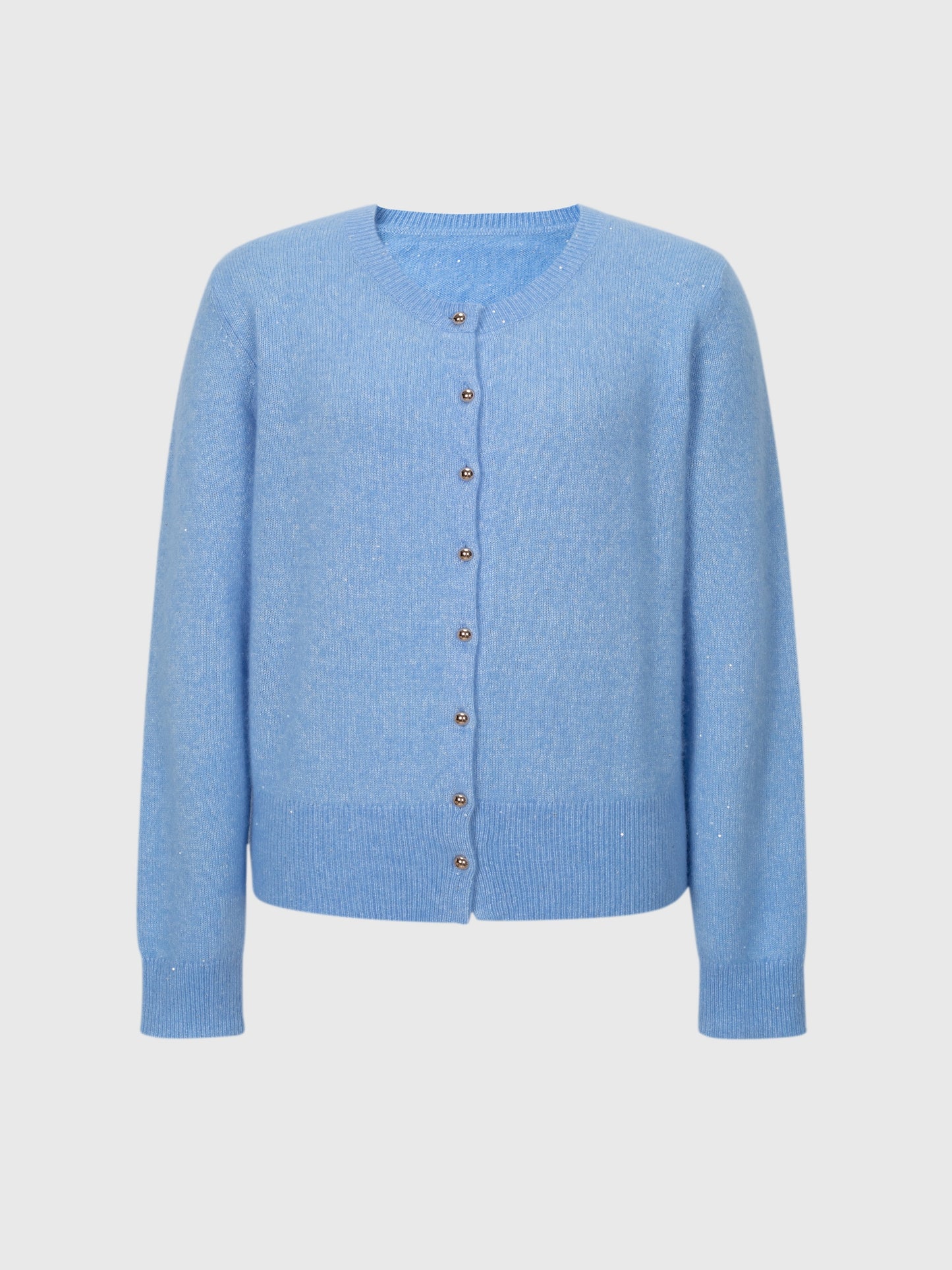 Cashmere-Silk Crewneck Knit Cardigan