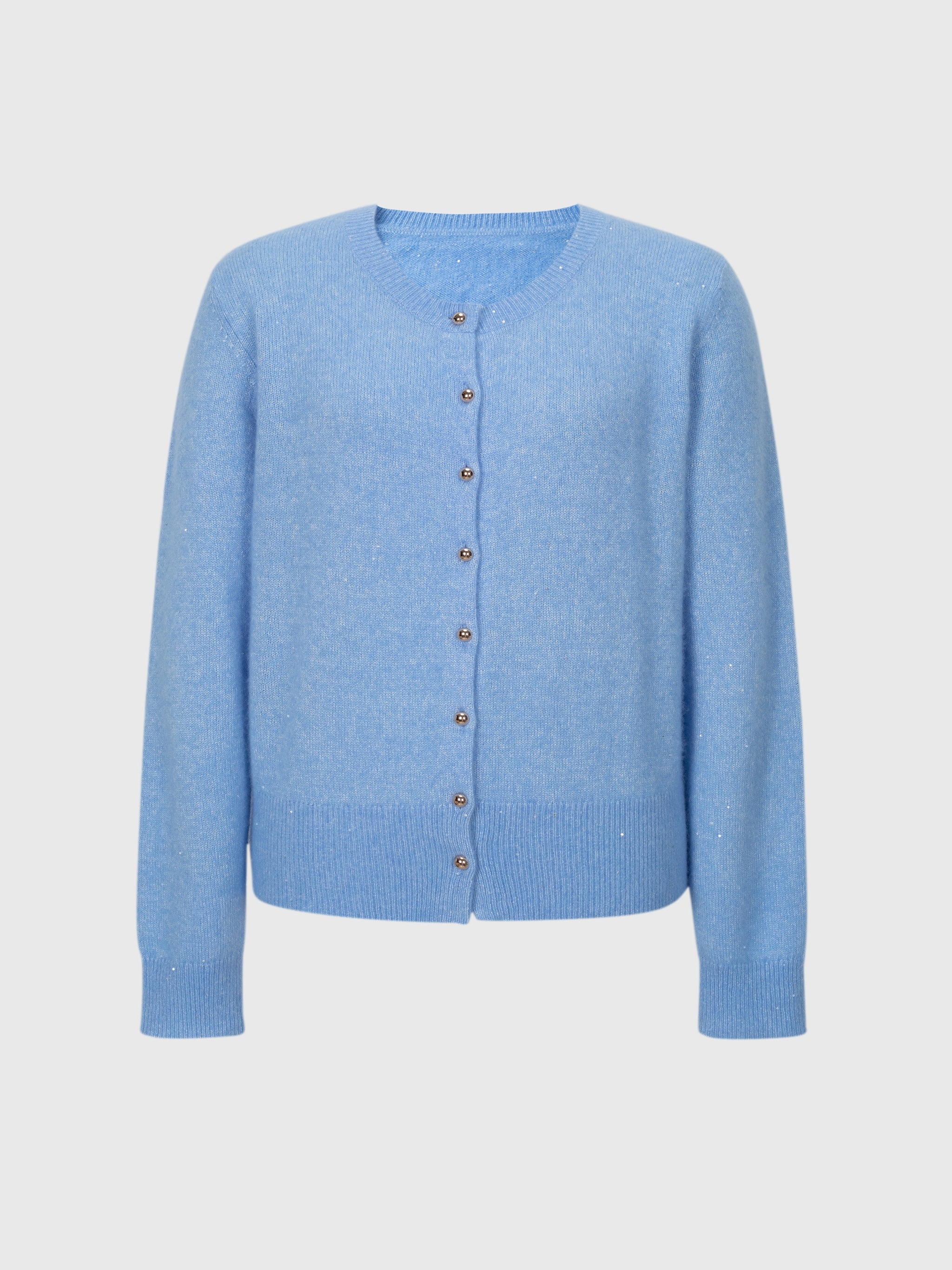 Cashmere-Silk Crewneck Knit Cardigan