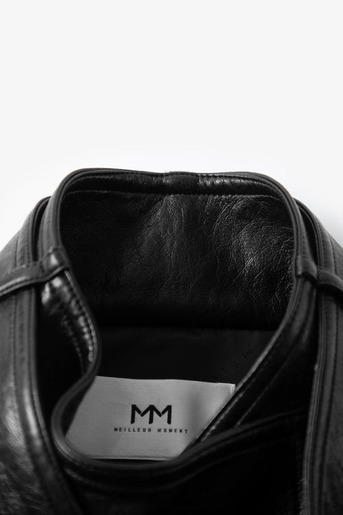 Load image 1 in gallery view. Cropped Stand-Collar Leather Jacket