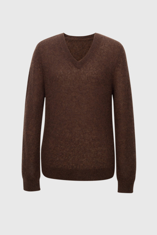 Load image 1 in gallery view. Brushed Cashmere-Silk V-Neck Sweater