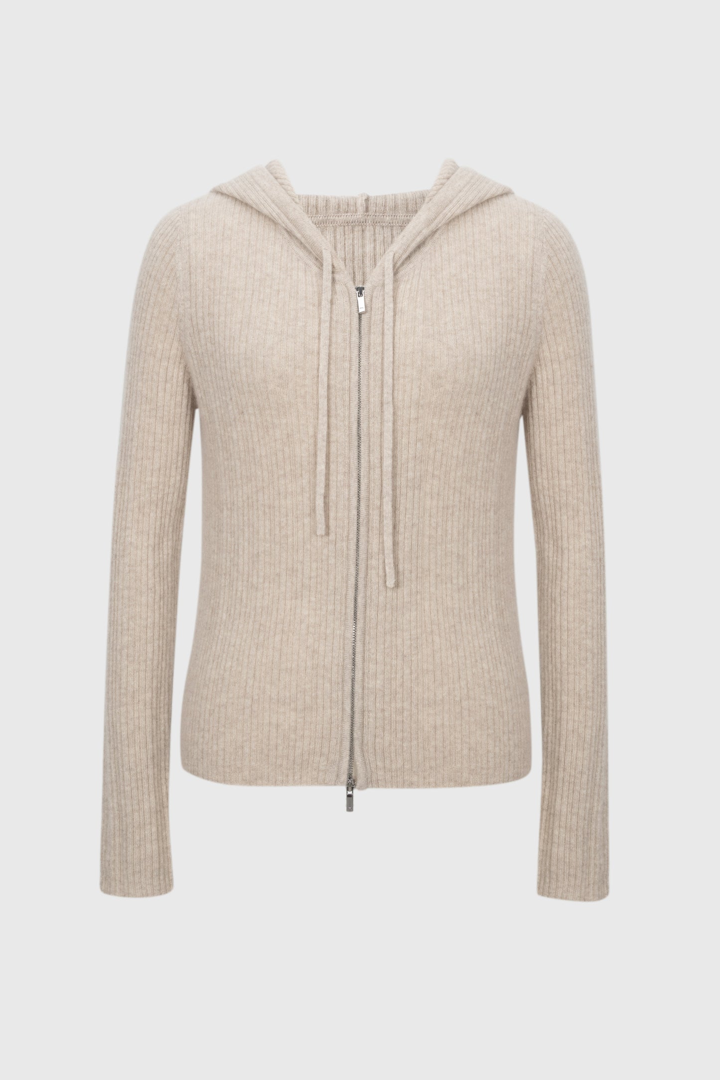 Rib-Knit Cashmere Zip Hoodie
