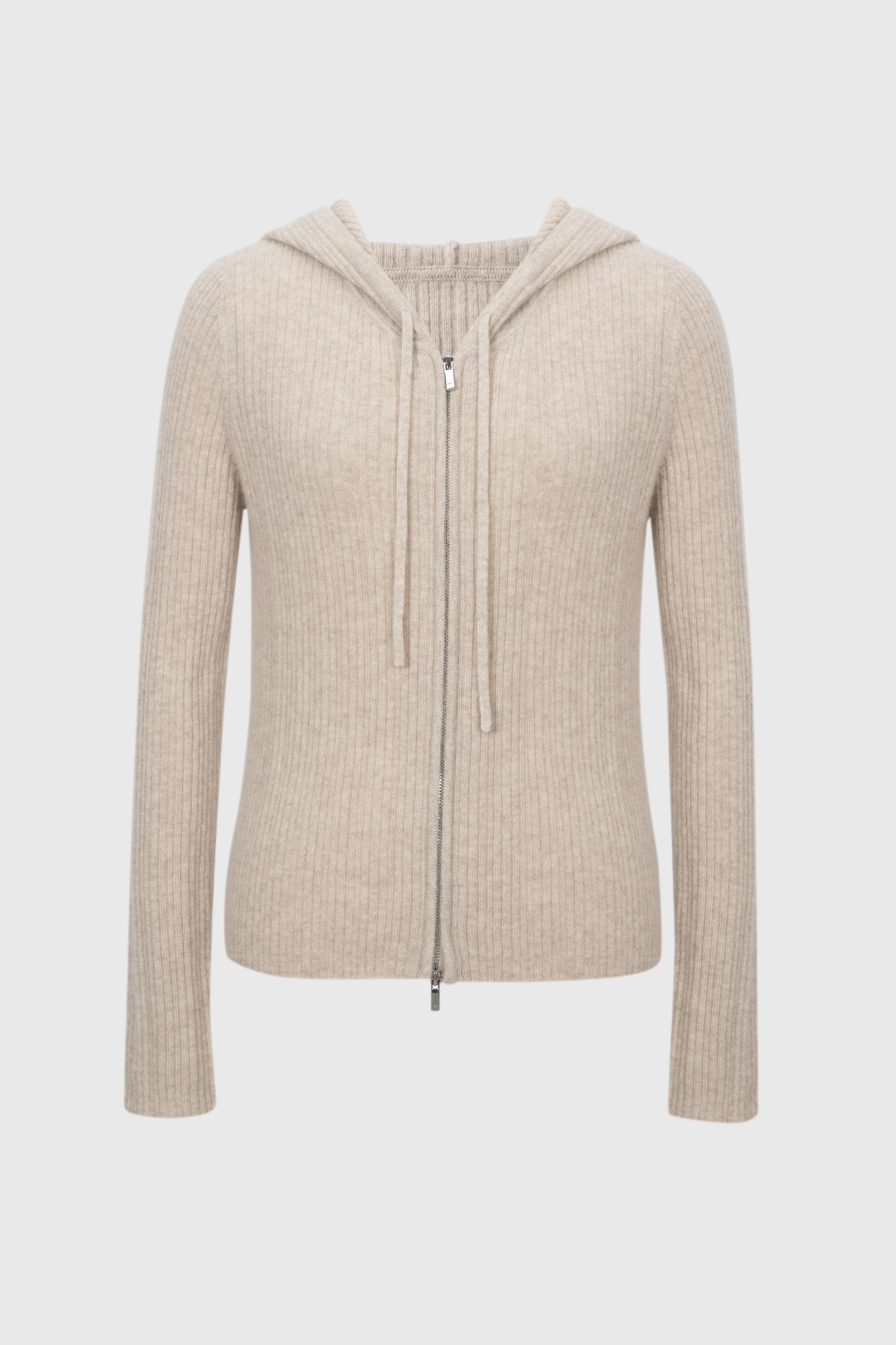 Rib-Knit Cashmere Zip Hoodie