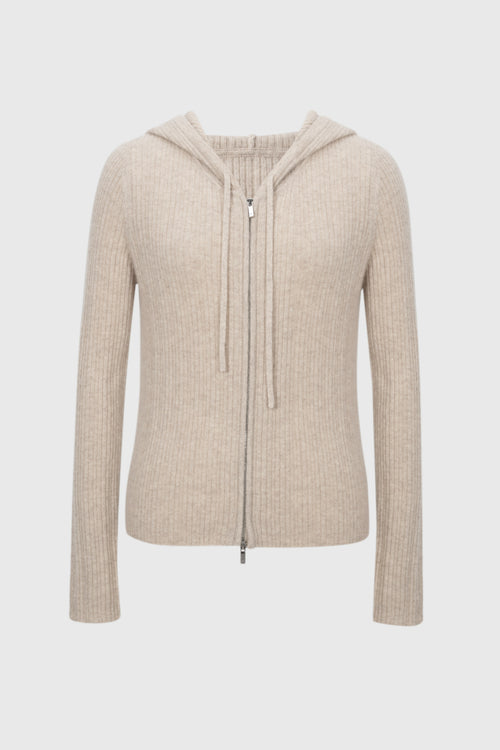 Load image 1 in gallery view. Rib-Knit Cashmere Zip Hoodie