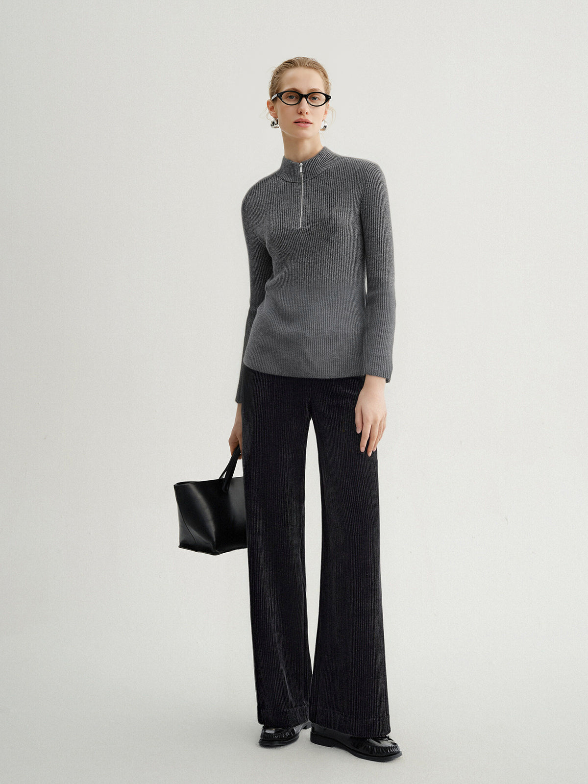 Pure Cashmere Half-Turtleneck Zip Sweater