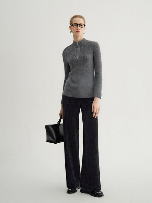 Load image 1 in gallery view. Pure Cashmere Half-Turtleneck Zip Sweater