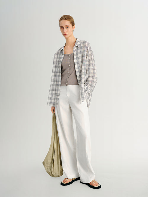 Load image 1 in gallery view. Relaxed-Fit Drop-Shoulder Long-Sleeve Plaid Lapel Shirt