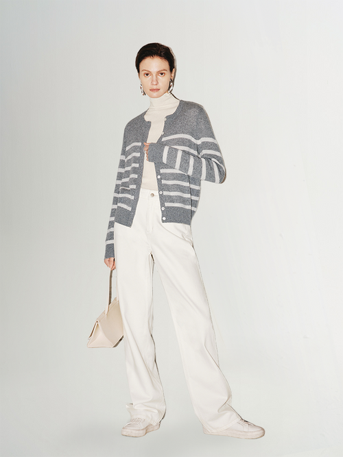 Load image 1 in gallery view. Striped Cashmere Cardigan