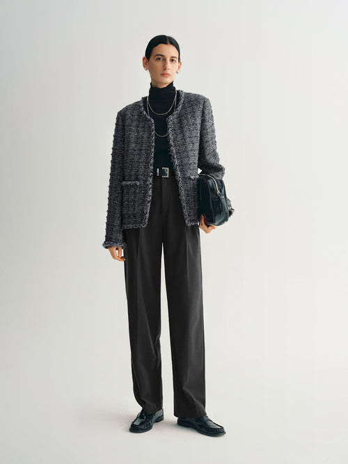 Load image 1 in gallery view. Wool Blend Trim Tweed Jacket