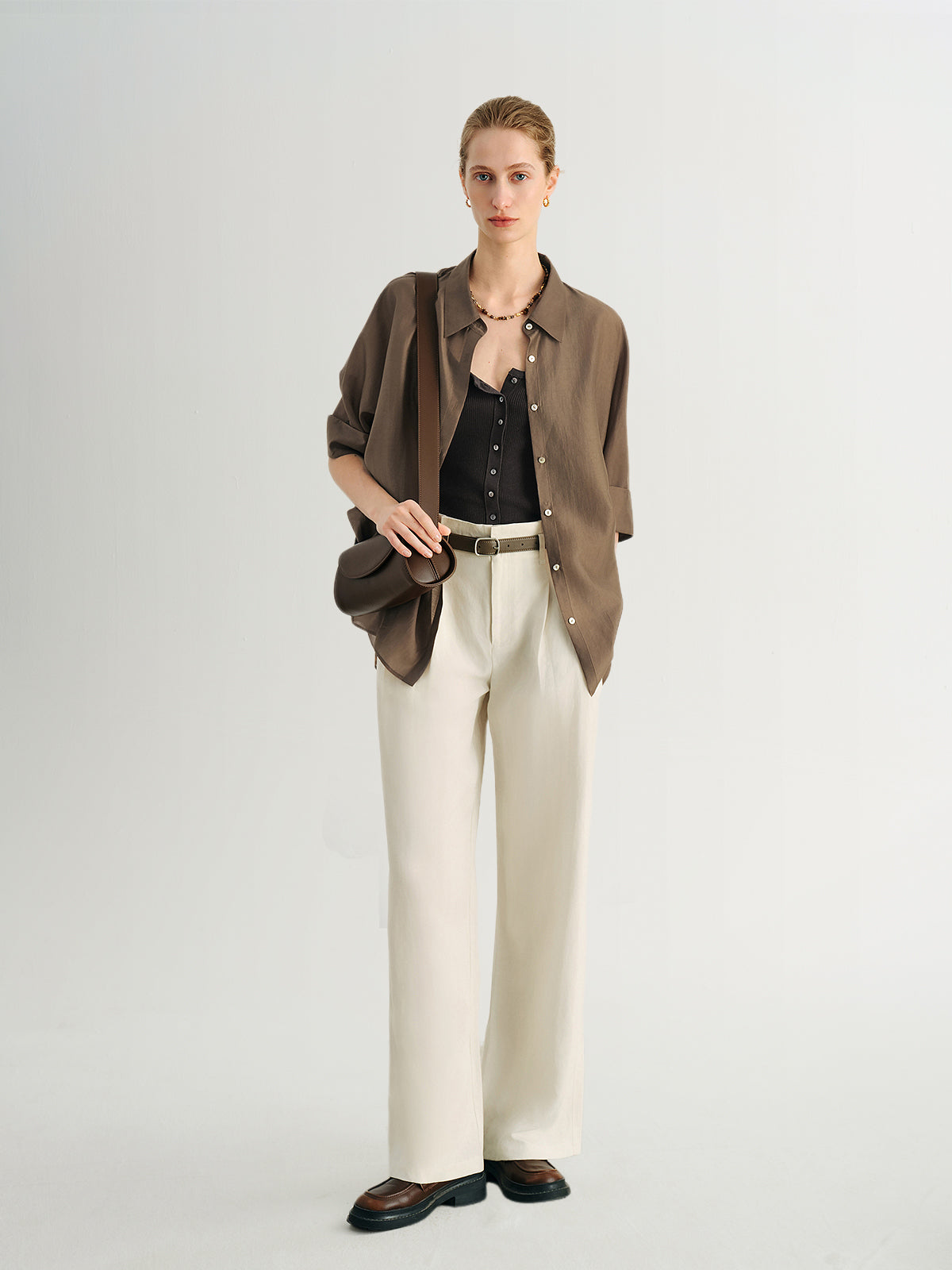 Brown Lyocell Half-Sleeve  Shirt