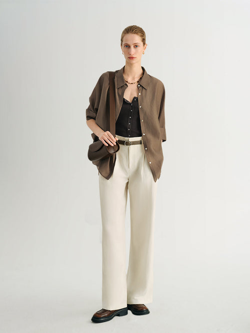 Load image 1 in gallery view. Brown Lyocell Half-Sleeve  Shirt