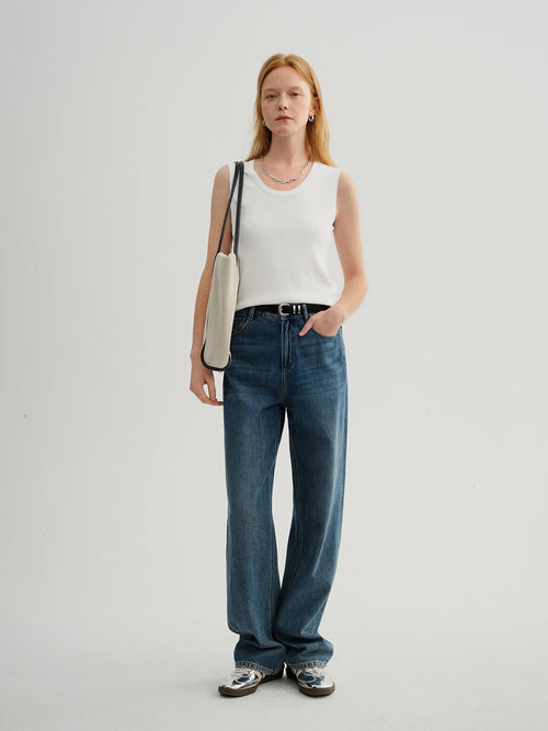 Load image 1 in gallery view. Cotton Straight-Leg Denim Jeans