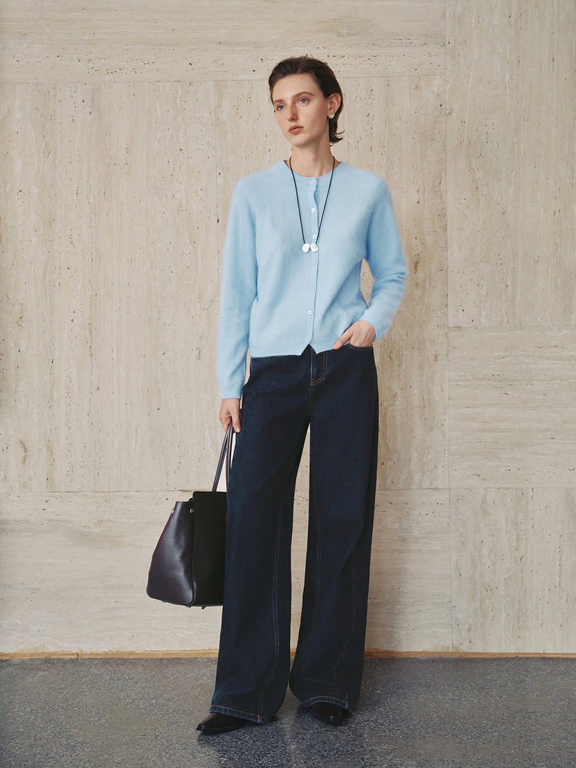 Fleece-Lined Wide-Leg Denim Jeans