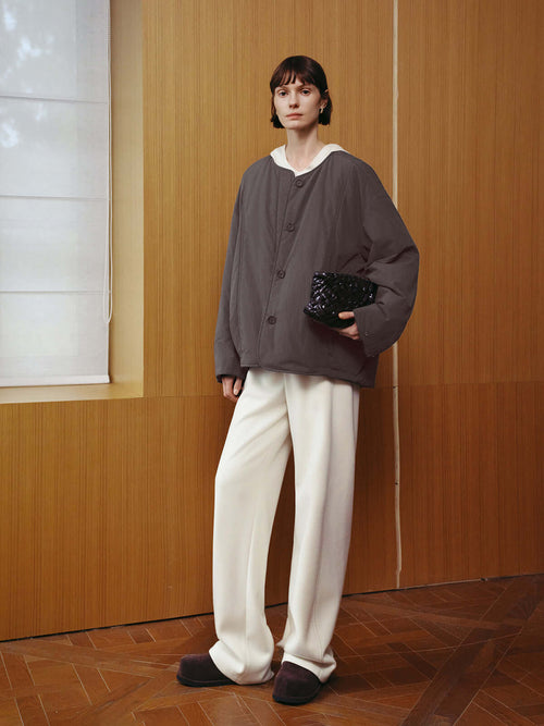 Load image 1 in gallery view. Crewneck Padded Jacket in Sheep Wool