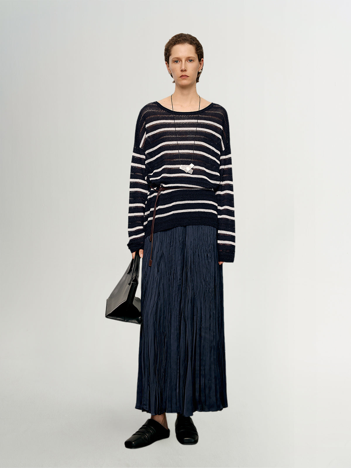 Elastic-Waist Pleated Maxi Skirt