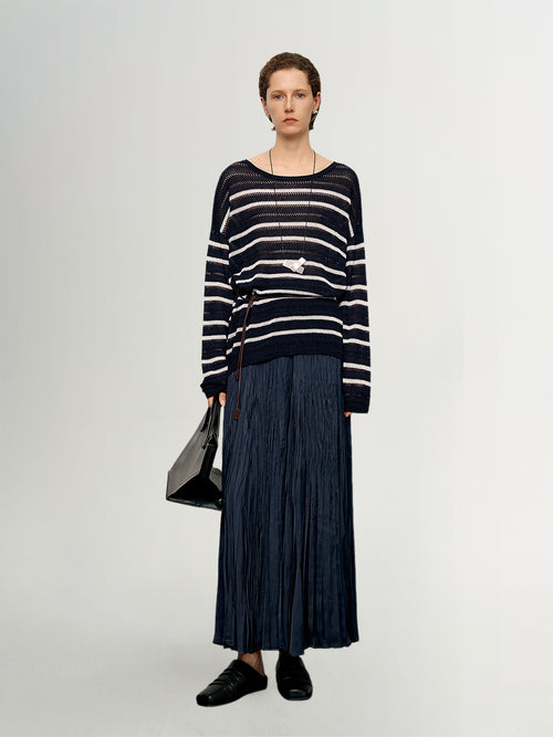 Load image 1 in gallery view. Elastic-Waist Pleated Maxi Skirt