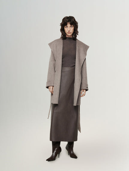 Wide Lapel Knee-Length Coat