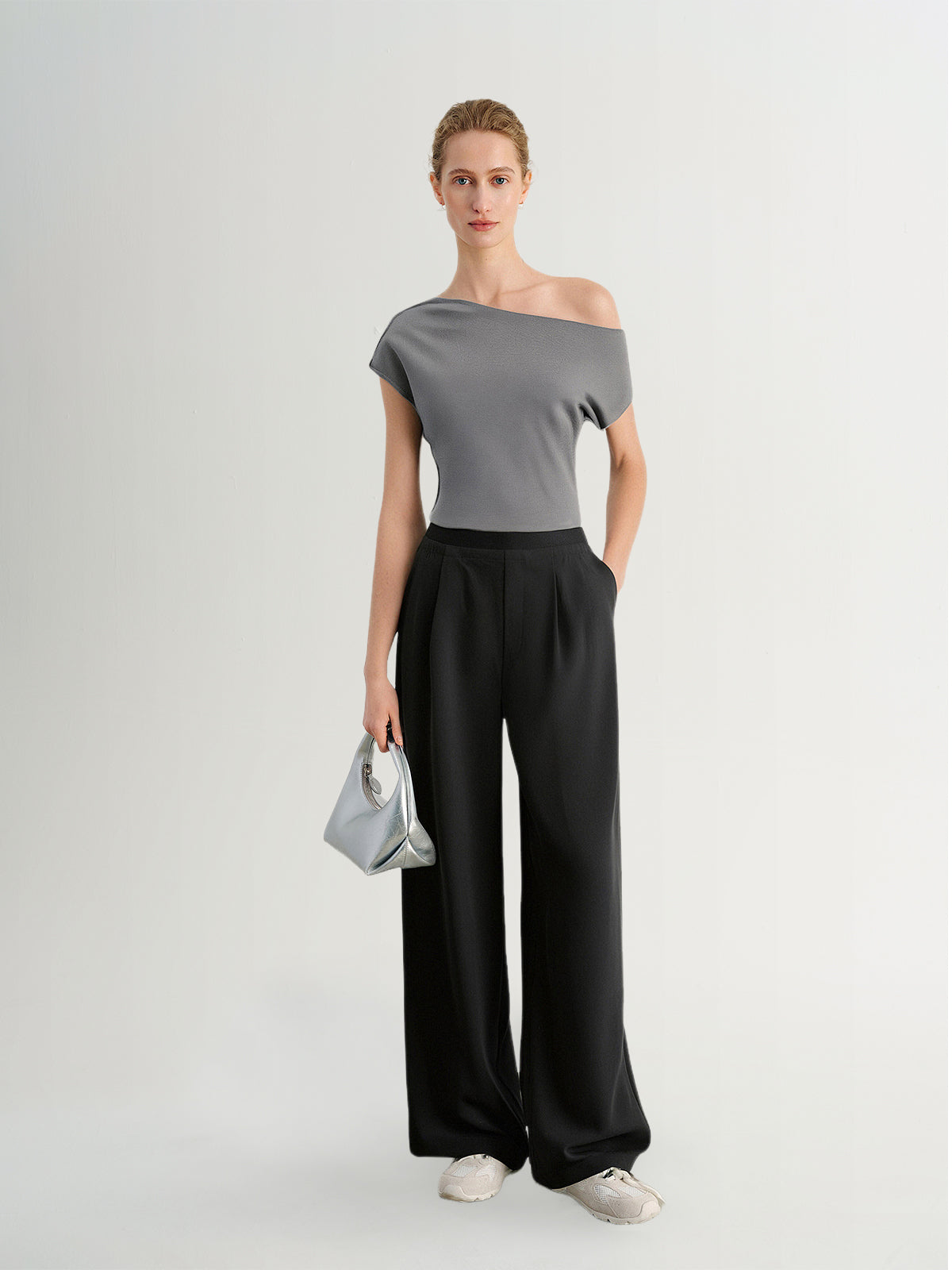 Gray Drape-Neck Top