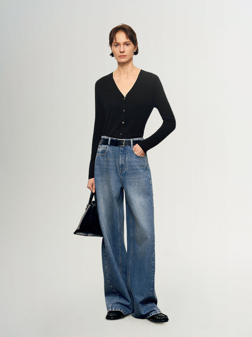 Load image 1 in gallery view. Cotton Wide-Leg Denim Jeans