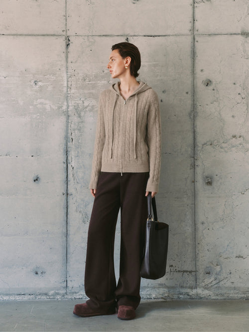 Load image 1 in gallery view. Cable Knit Cashmere Hooded Cardigan