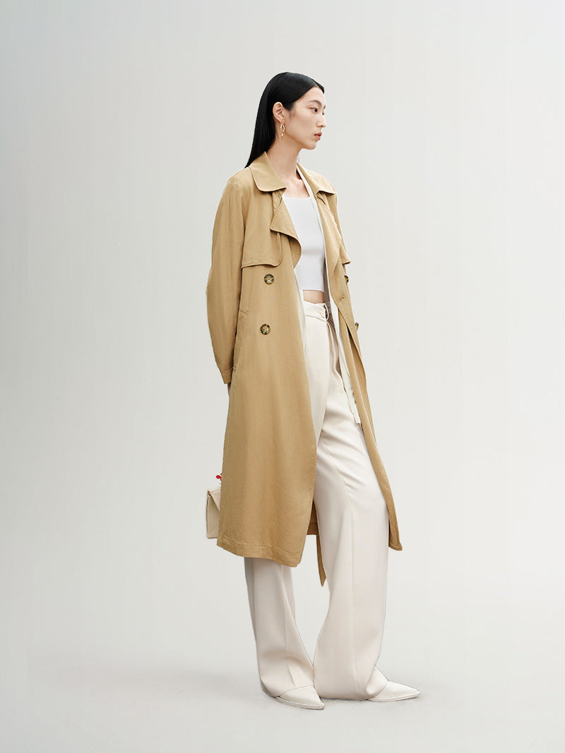 Pure Lyocell Large Lapel Trench Coat