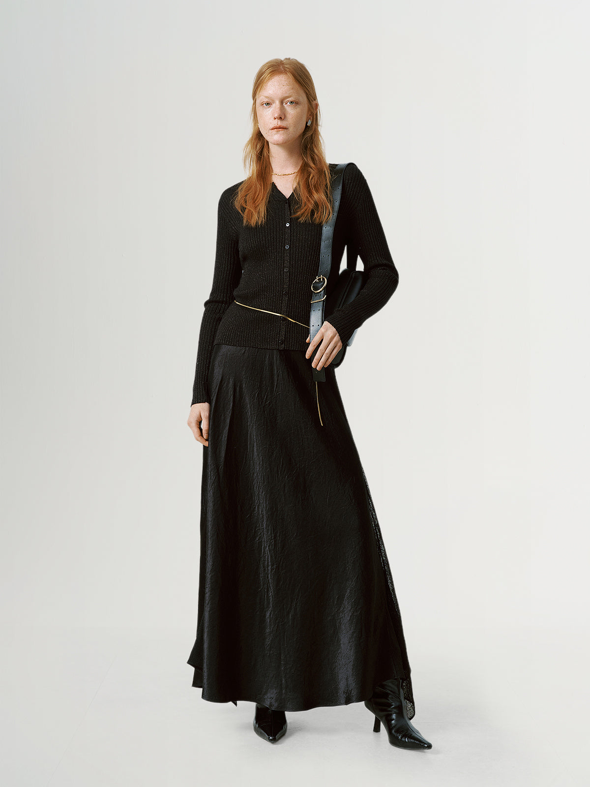 Acetate Silky Waist-Defined Skirt