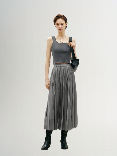 Load image 1 in gallery view. Pleated Design Midi Skirt