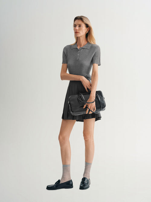 Load image 1 in gallery view. Polo Ribbed Knit Top