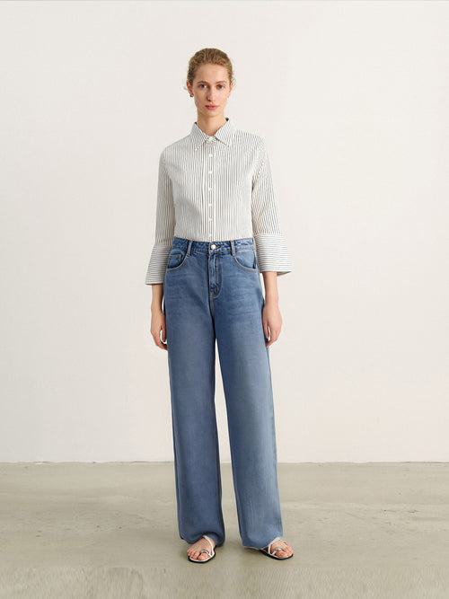 Load image 1 in gallery view. Pinstriped Pure Cotton Shirt