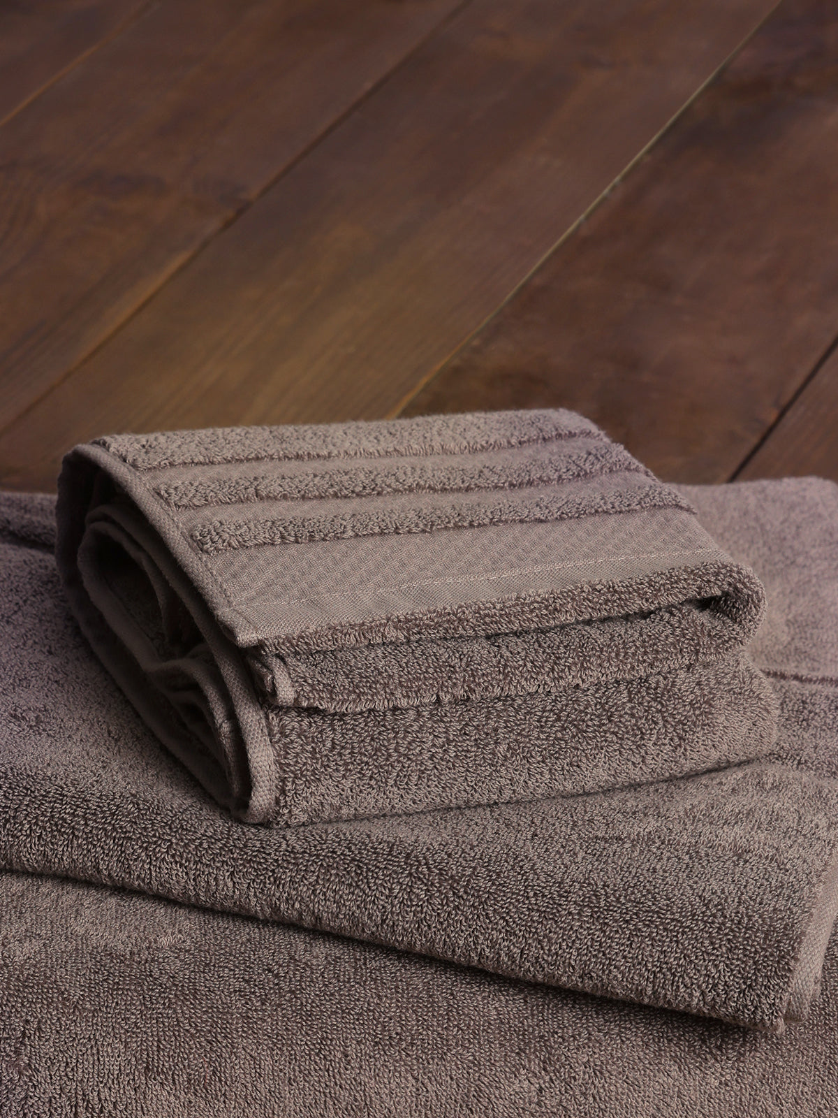 Cotton Gray & White Striped Towel and Bath Set